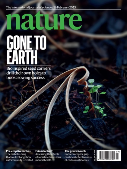 Nature cover, February 2023: Autonomous self-burying seed carriers for aerial seeding